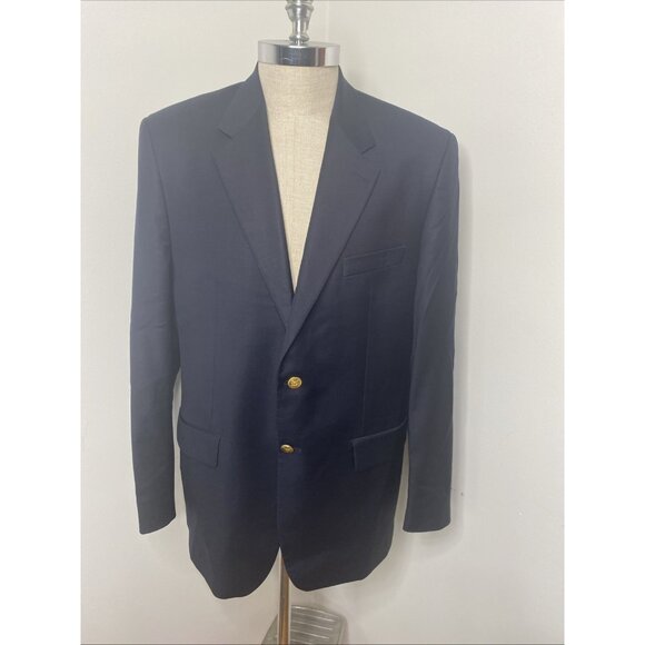 Lauren Ralph Lauren Men's 42L Blazer Navy Blue Wool Sport Coat Gold Buttons